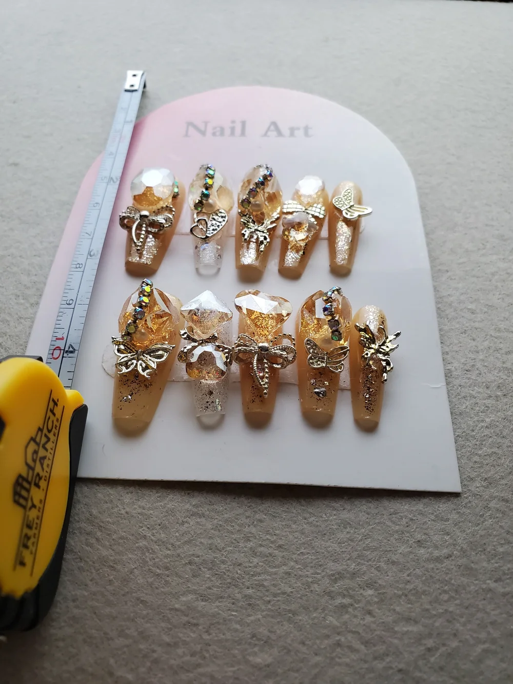 🍑 Peach Nectar Opulence | 3D Crystal Press-On Nails